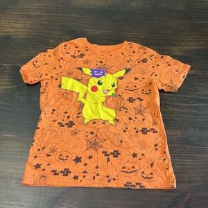 Pokemon Kids Halloween Pikachu Orange Graphic T-Shirt Size L Hybrid Apparel